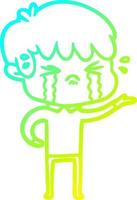 cold gradient line drawing cartoon boy crying vector
