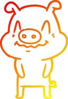 warm gradient line drawing nervous cartoon pig vector