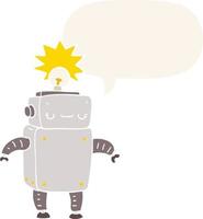 cartoon robot and speech bubble in retro style vector