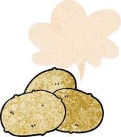 cartoon potatoes and speech bubble in retro textured style vector
