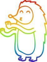 rainbow gradient line drawing cartoon happy hedgehog vector