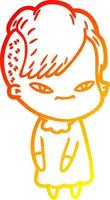 warm gradient line drawing cute cartoon girl with hipster haircut vector