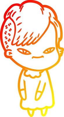 warm gradient line drawing cute cartoon girl with hipster haircut