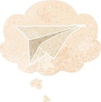 cartoon paper airplane and thought bubble in retro textured style vector