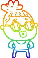 rainbow gradient line drawing cartoon woman wearing spectacles vector