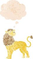 cartoon lion and thought bubble in retro textured style vector