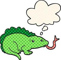 cartoon lizard and thought bubble in comic book style vector
