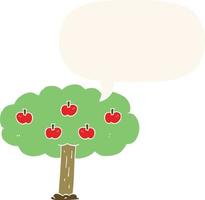 cartoon apple tree and speech bubble in retro style vector