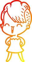 warm gradient line drawing happy cartoon hipster girl vector