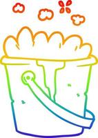 rainbow gradient line drawing cartoon bucket of soapy water vector