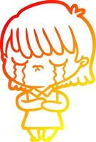 warm gradient line drawing cartoon woman crying vector