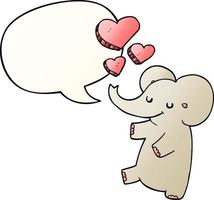 elefante de dibujos animados y corazones de amor y burbujas de habla en estilo degradado suave vector