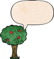 cartoon apple tree and speech bubble in retro texture style vector