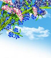 flowers on a background of blue sky with clouds photo