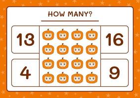 How many Pumpkin Mask, game for children. Vector illustration, printable worksheet