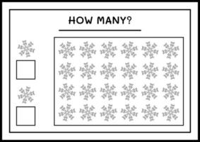 How many snowflake, game for children. Vector illustration, printable worksheet