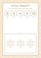 How many snowflake, game for children. Vector illustration, printable worksheet