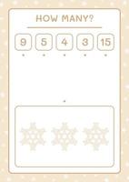 How many snowflake, game for children. Vector illustration, printable worksheet