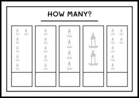 How many Candle, game for children. Vector illustration, printable worksheet