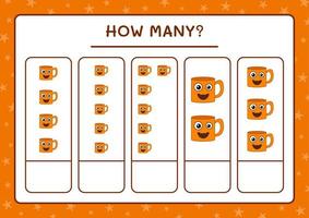 How many Mug, game for children. Vector illustration, printable worksheet