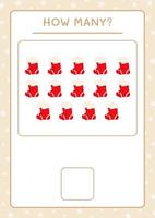 How many christmas sock, game for children. Vector illustration, printable worksheet