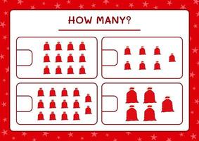 How many santa claus red bag, game for children. Vector illustration, printable worksheet