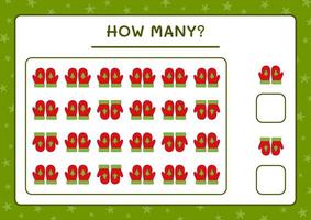 How many winter mittens, game for children. Vector illustration, printable worksheet