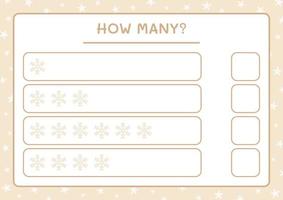 How many snowflake, game for children. Vector illustration, printable worksheet