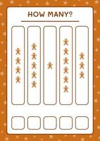 How many gingerbread cookie, game for children. Vector illustration, printable worksheet