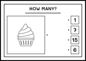 How many Cup Cake, game for children. Vector illustration, printable worksheet