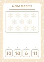 How many snowflake, game for children. Vector illustration, printable worksheet