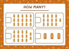 How many christmas lantern, game for children. Vector illustration, printable worksheet