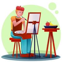 artista masculino pintando ilustrador de vectores de frutas