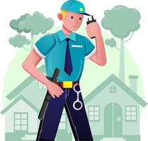 Security secures housing complex, vector illustration