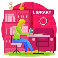 biblioteca mujer le encanta leer ilustración vectorial vector