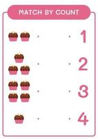 Match by count of Cupcake, game for children. Vector illustration, printable worksheet