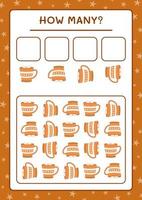 How many christmas mug, game for children. Vector illustration, printable worksheet