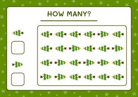 How many christmas tree, game for children. Vector illustration, printable worksheet