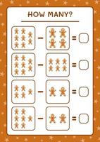 How many gingerbread cookie, game for children. Vector illustration, printable worksheet