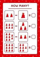 How many santa claus red bag, game for children. Vector illustration, printable worksheet