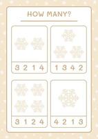 How many snowflake, game for children. Vector illustration, printable worksheet