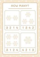 How many snowflake, game for children. Vector illustration, printable worksheet