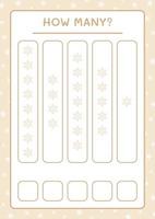 How many snowflake, game for children. Vector illustration, printable worksheet