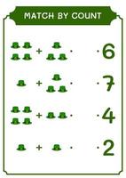 Match by count of St. Patrick's Day hat, game for children. Vector illustration, printable worksheet