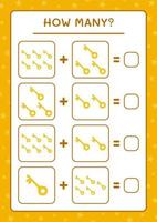 How many Key, game for children. Vector illustration, printable worksheet