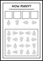 How many christmas tree, game for children. Vector illustration, printable worksheet