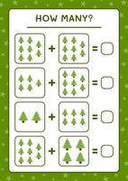 How many christmas tree, game for children. Vector illustration, printable worksheet