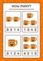 How many Mug, game for children. Vector illustration, printable worksheet