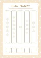 How many snowflake, game for children. Vector illustration, printable worksheet