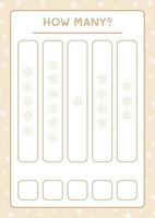 How many snowflake, game for children. Vector illustration, printable worksheet